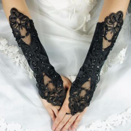 2015 Black Lace Women Bridal Gloves Appliques..