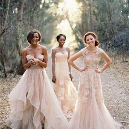 Vintage 2015 Lace Pink Wedding Dresses Champagne..