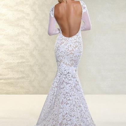 Long Sleeve White Lace Mermaid Bridal Wedding..