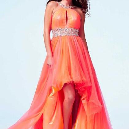 Sexy Orange Hi-lo Tulle Beaded Prom Dress..