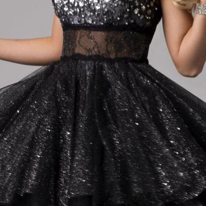 Sexy Black Tulle Beaded Short Homecoming Prom Dress Party Cocktail