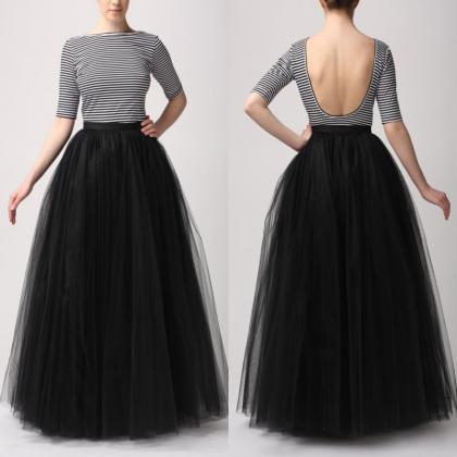 Fashion Simple Women Skirts 5 Layer Floor Length..