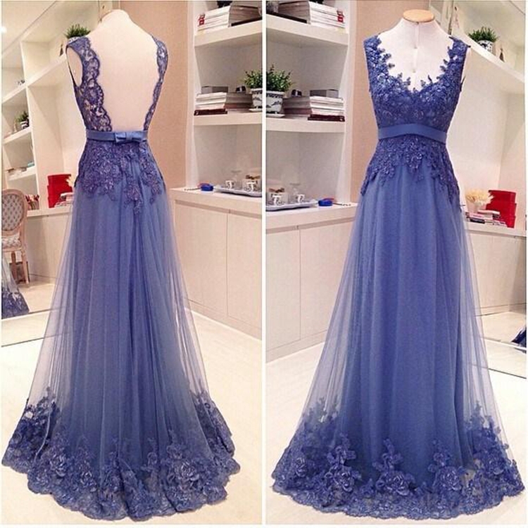 Fashion V-neck Tulle Long Evening Dresses 2015 Backless Sleeveless Evening Gowns
