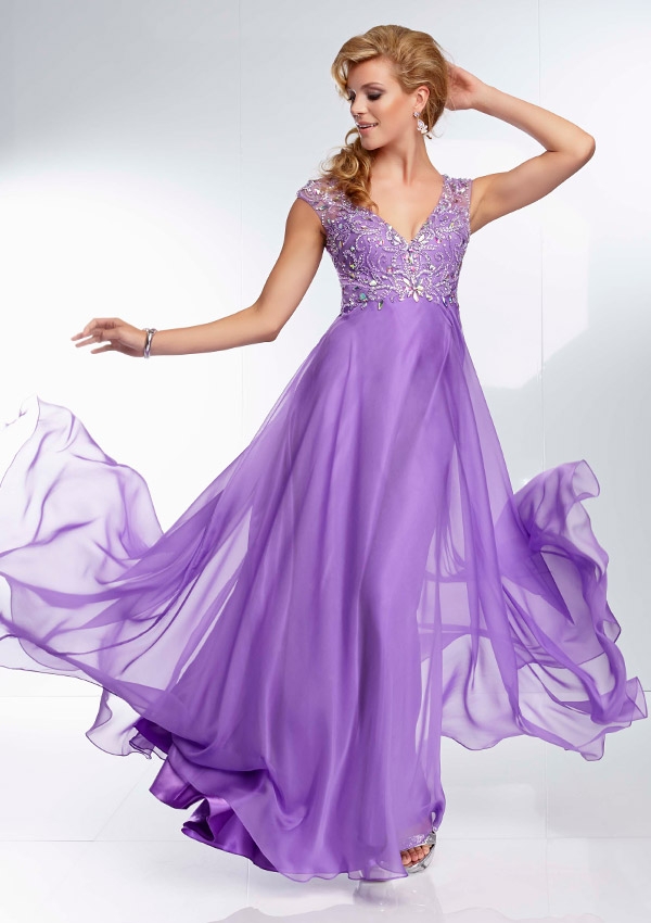 Chiffon Evening Dresses 2016 V-neck Evening Party Gown Long Prom Dresses With Beading Prom Gowns