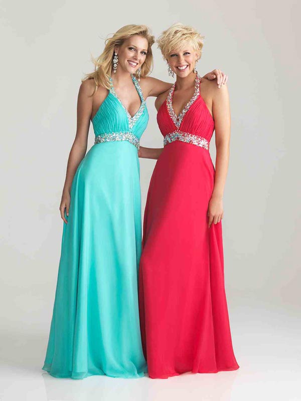 Long Chiffon Evening Dresses 2016 V-neck Evening Party Gowns Prom Dresses With Beading Prom Party Gown Sleeveless Prom Dresses
