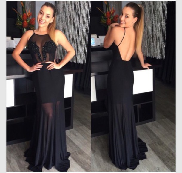 Sexy Evening Dresses 2016 Black Evening Party Dress Backless Prom Dresses Formal Party Gown Chiffon Prom Gowns