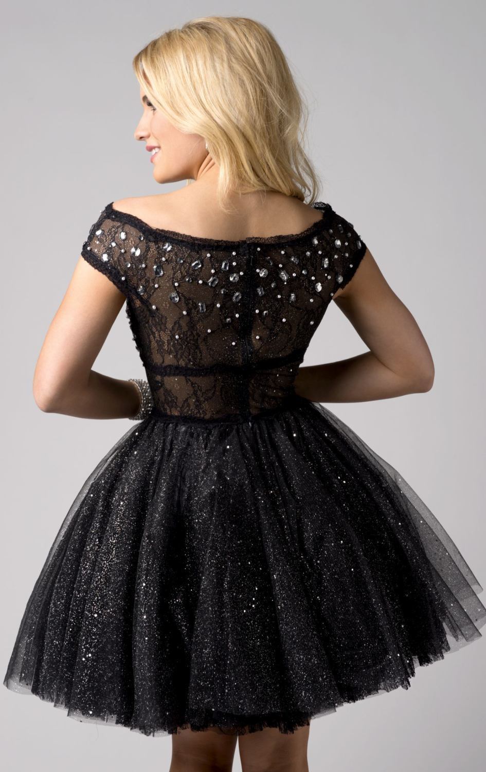 Sexy Black Tulle Beaded Short Prom Dress Party Cocktail